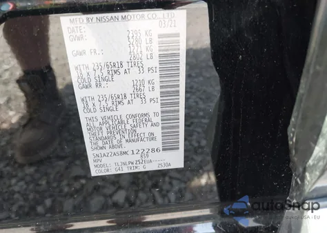 2021 Nissan Murano S Intelligent Awd из США, поврежденный, VIN 5N1AZ2AS8MC122286